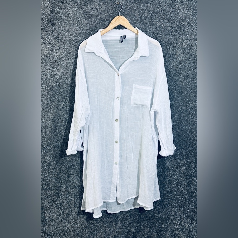 White Button Front Tunic Top 3X Plus Size Beachy Boho Resortwear